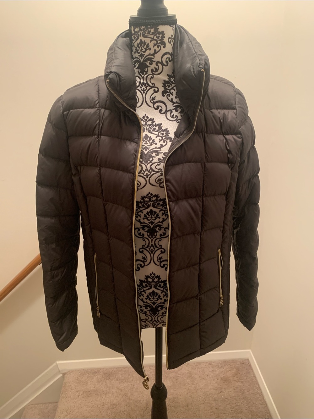 Michael Kors Black Quilted Puffer Jacket with Gold Zippers